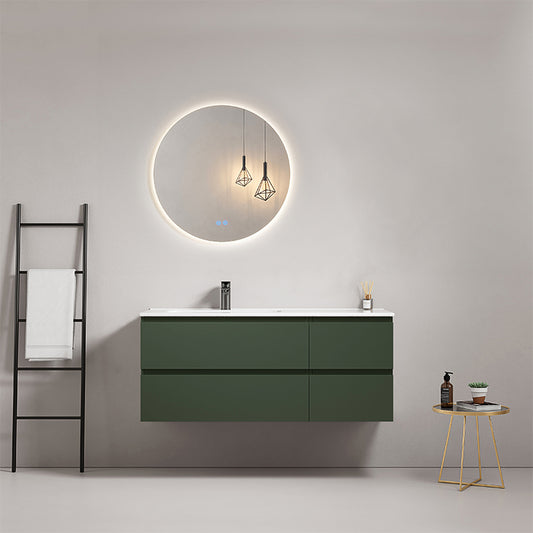 Mobile bagno sospeso 120 cm Verde Comodoro Lavabo a Sinistra in Ceramica Specchio Tondo Retroilluminato - Fiji Paint