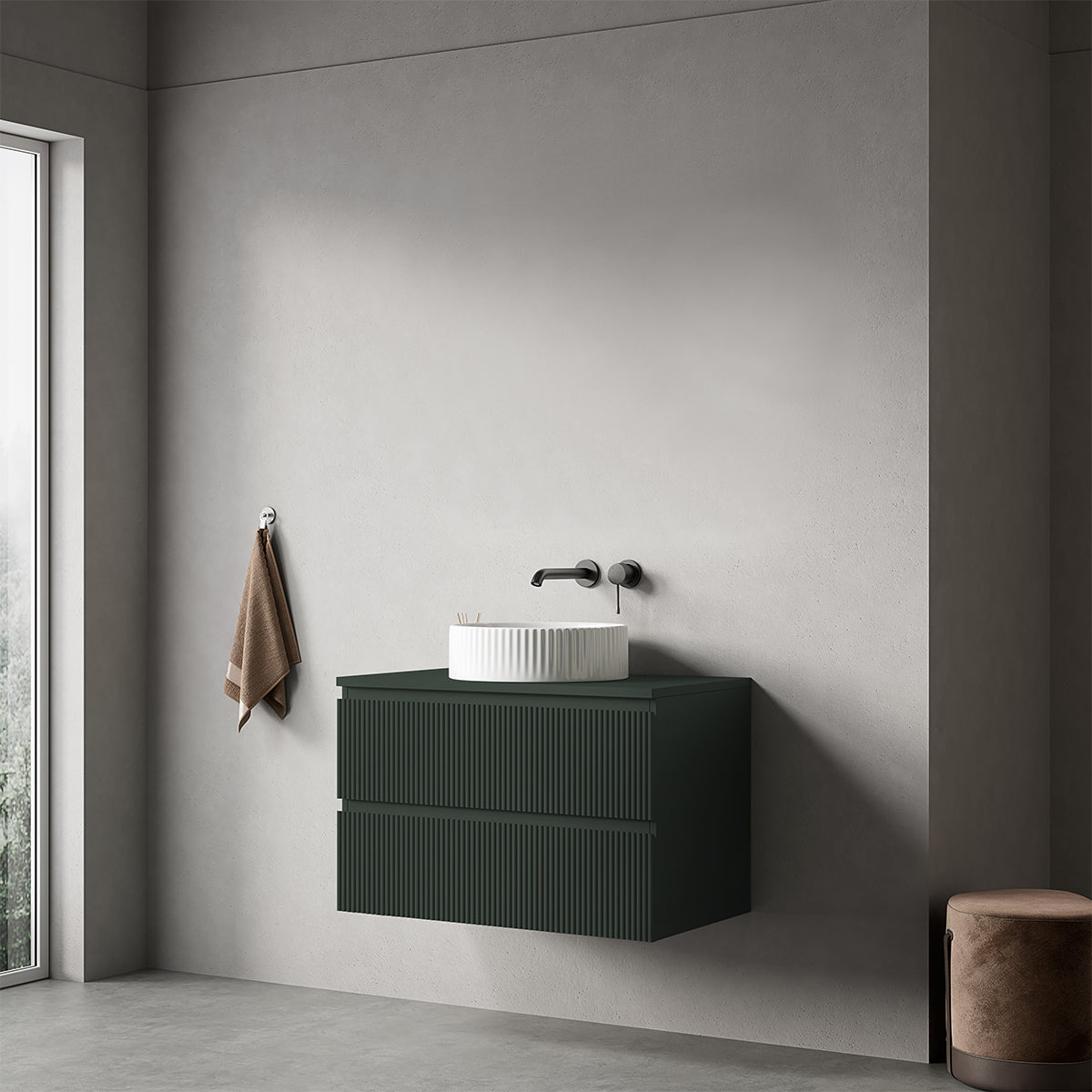 Mobile bagno sospeso 80 cm Verde Comodoro per Lavabo d'appoggio Senza Specchio - Fiji Paint Top