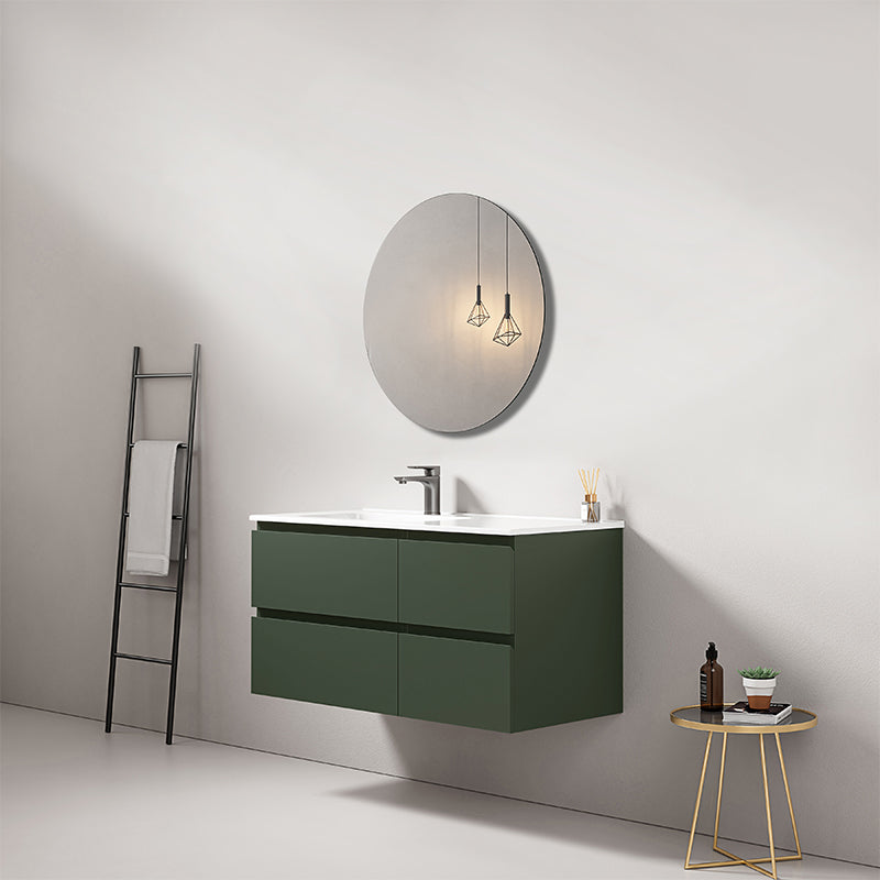 Mobile bagno sospeso 100 cm Verde Comodoro Lavabo a Sinistra in Ceramica Specchio Tondo - Fiji Paint