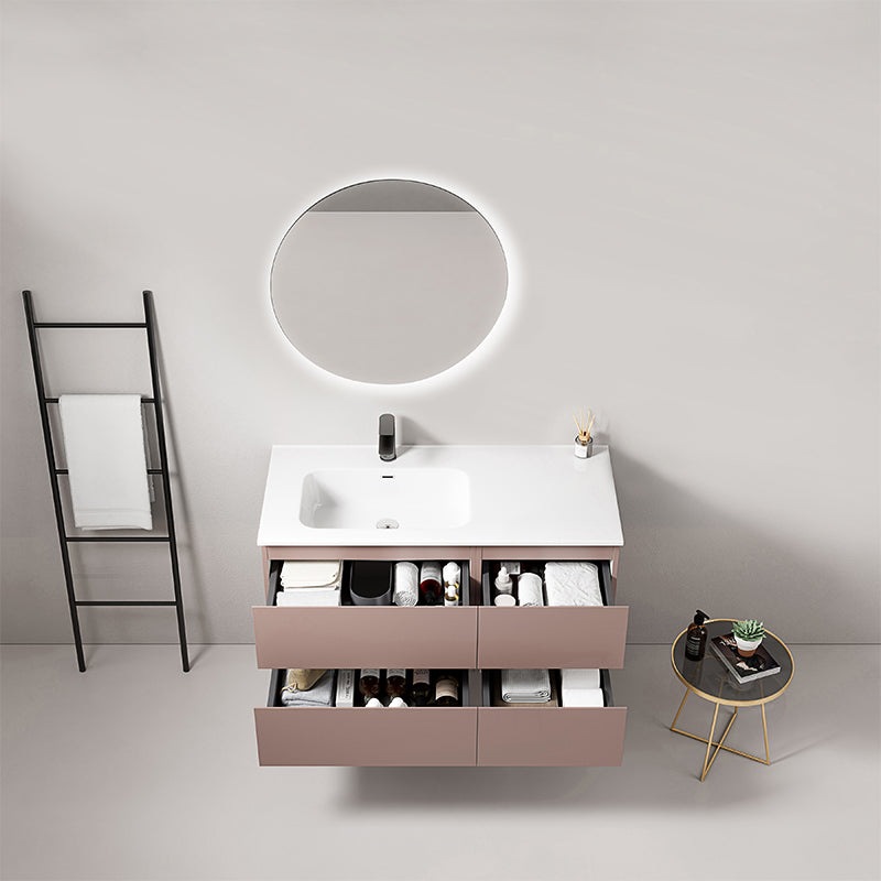 Mobile bagno sospeso 100 cm Rosa Retro Lavabo a Sinistra in Ceramica Specchio Tondo - Fiji Paint