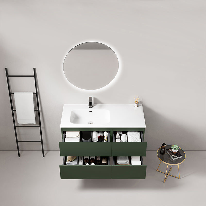 Mobile bagno sospeso 100 cm Verde Comodoro Lavabo a Sinistra in Ceramica Specchio Tondo Retroilluminato - Fiji Paint