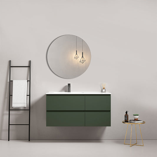 Bathroom Cabinet Wall-hung 100 cm Green Comodoro Left-hand Ceramic Sink Round Mirror - Fiji Paint