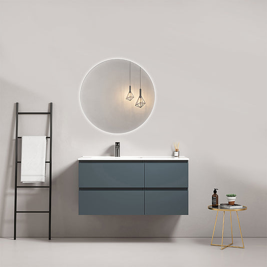 Mobile bagno sospeso 100 cm Blu Mare Lavabo a Sinistra in Ceramica Specchio Tondo Retroilluminato - Fiji Paint