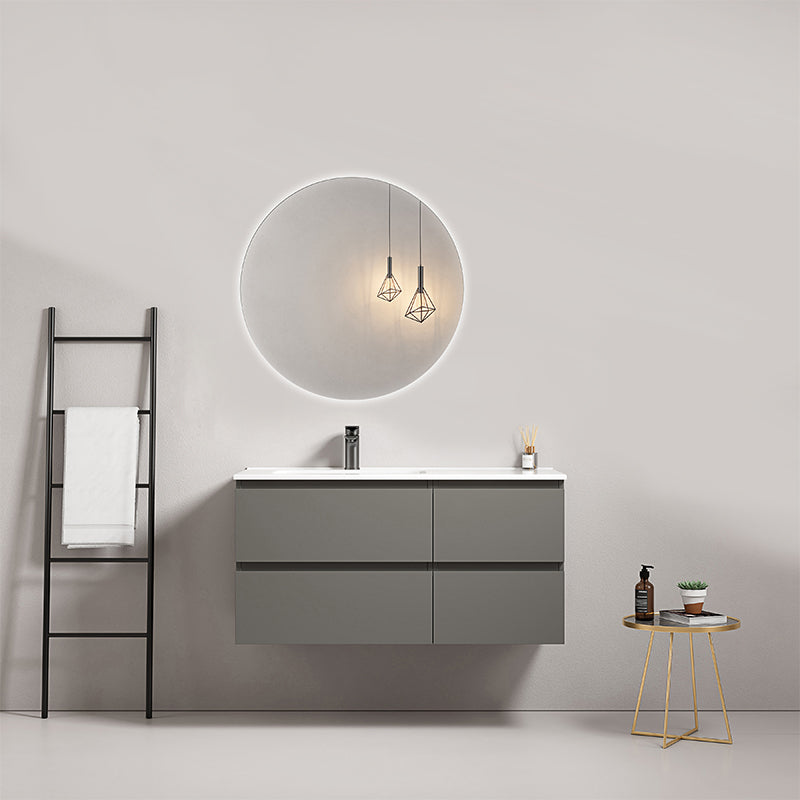 Mobile bagno sospeso 100 cm Grigio Londra Lavabo a Sinistra in Ceramica Specchio Tondo Retroilluminato - Fiji Paint