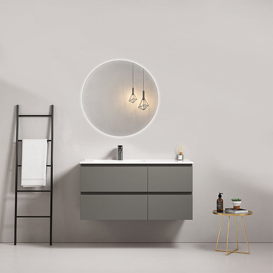 Mobile bagno sospeso 100 cm Grigio Londra Lavabo a Sinistra in Ceramica Specchio Tondo Retroilluminato - Fiji Paint