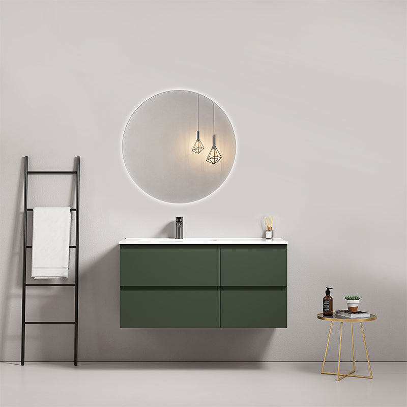 Mobile bagno sospeso 100 cm Verde Comodoro Lavabo a Sinistra in Ceramica Specchio Tondo Retroilluminato - Fiji Paint