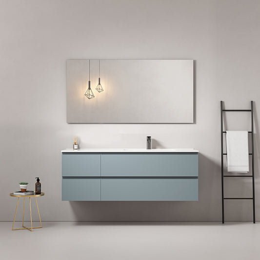 Mobile bagno sospeso 140 cm Blu Avio Lavabo a Destra in Resina Specchio Quadro - Fiji Paint