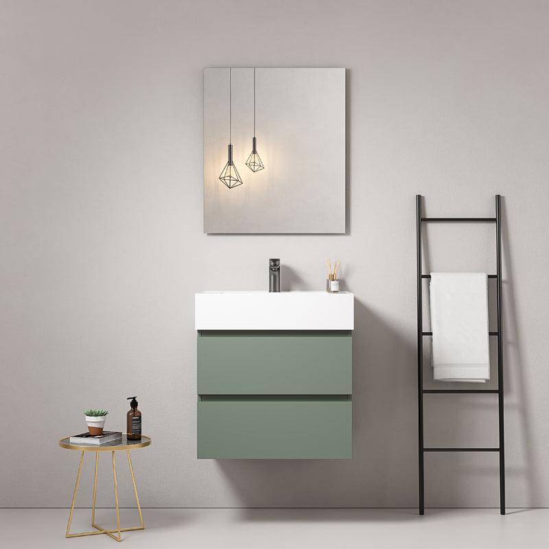 60cm Wall-hung Bathroom Cabinet Sage Green Resin Sink Mirror Quadro - Fiji Paint