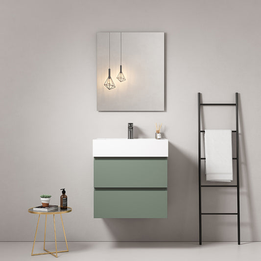60cm Wall-hung Bathroom Cabinet Sage Green Resin Sink Mirror Quadro - Fiji Paint