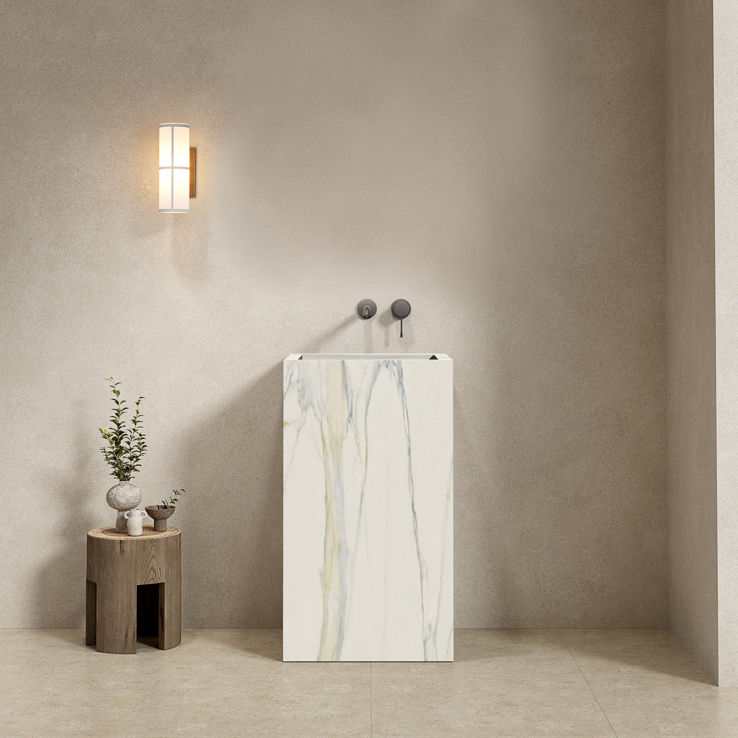 Lavabo Freestanding in Gres Opaco Calacatta 60 cm - Pedestal