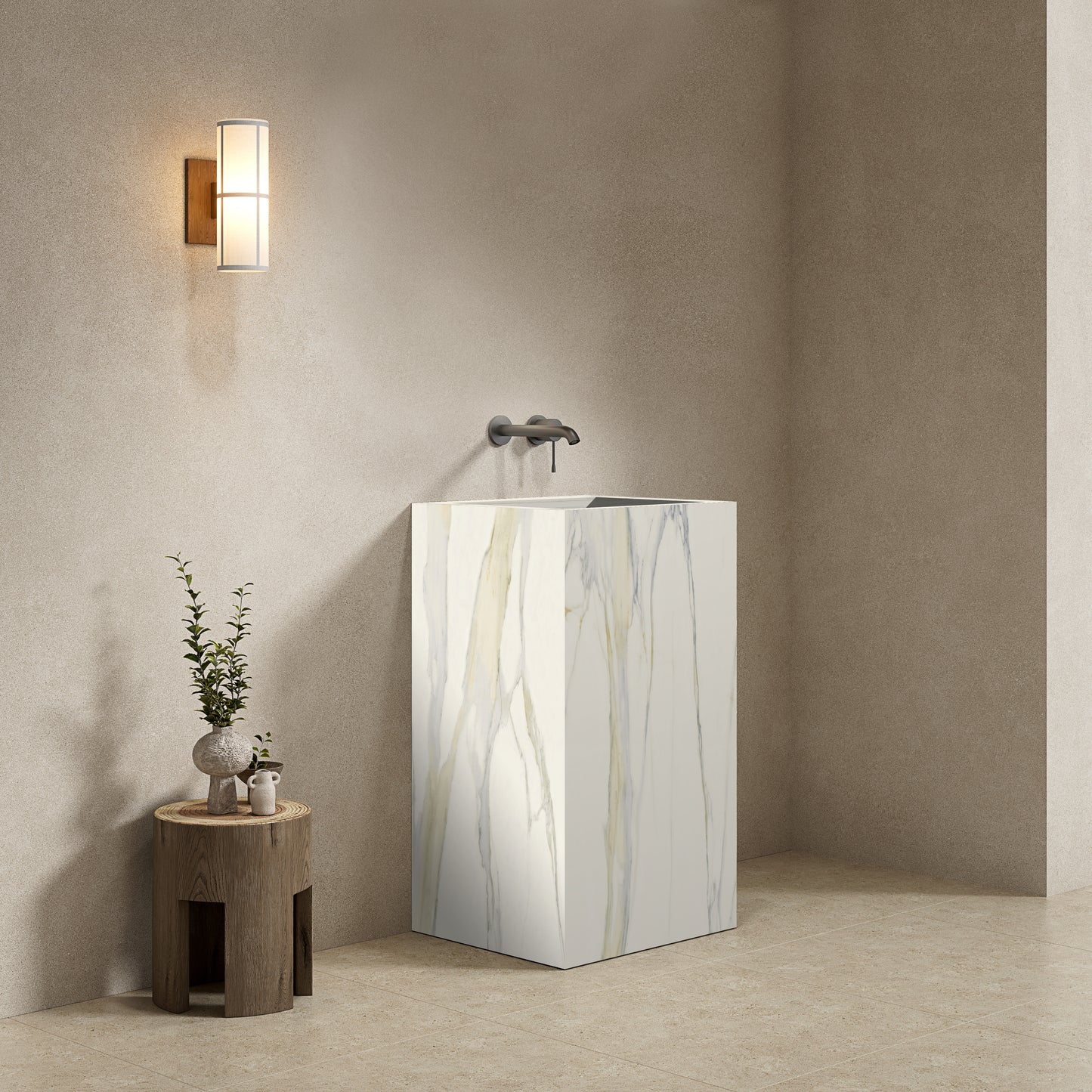 Lavabo Freestanding in Gres Opaco Calacatta 60 cm - Pedestal