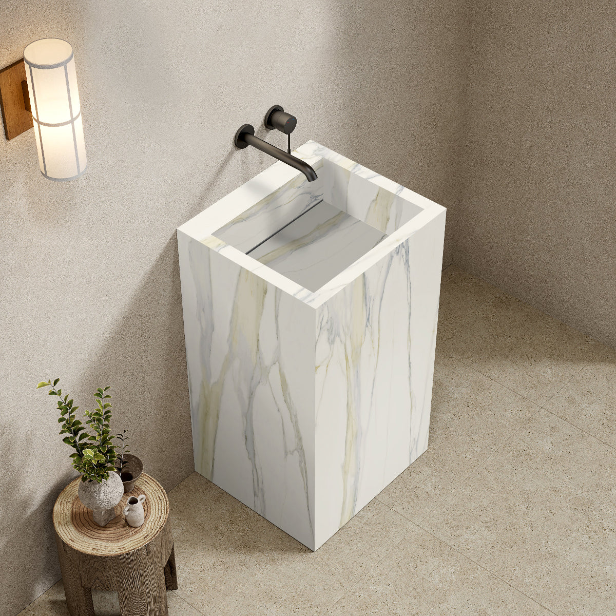 Lavabo Freestanding in Gres Opaco Calacatta 60 cm - Pedestal