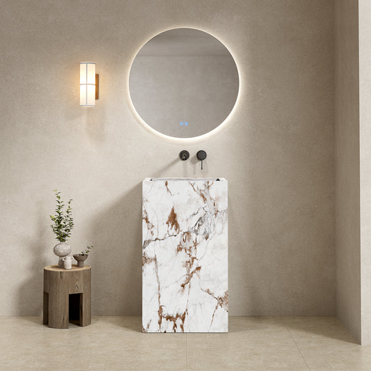 Lavabo Freestanding in Gres Opaco Capraia 60 cm Specchio Tondo Retroilluminato - Pedestal