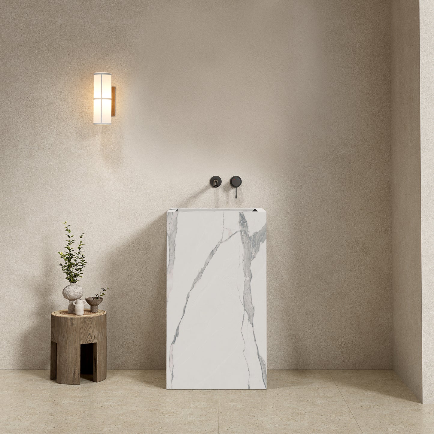 Lavabo Freestanding in Gres Lucido Carrara 60 cm - Pedestal