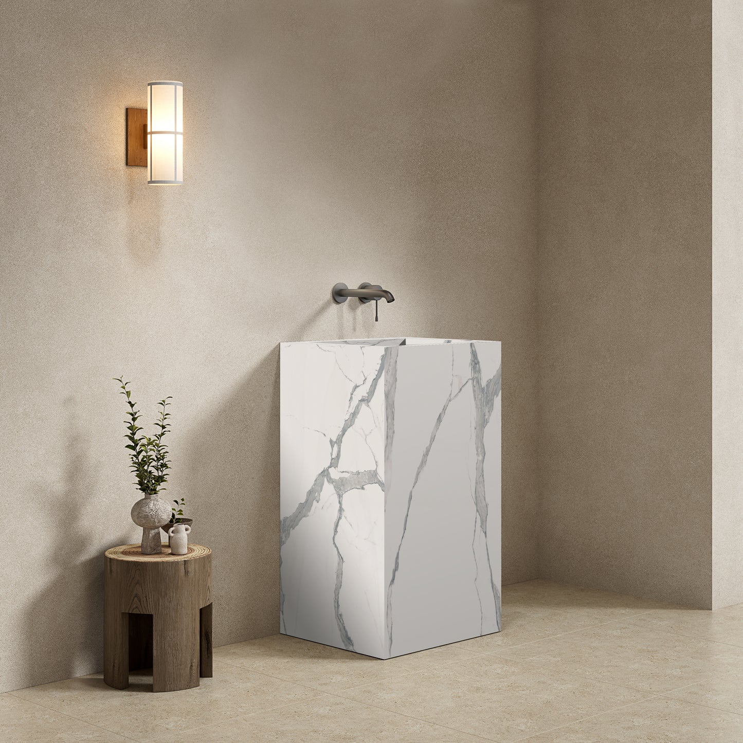 Lavabo Freestanding in Gres Lucido Carrara 60 cm - Pedestal
