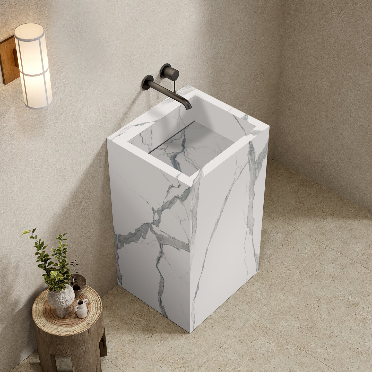 Lavabo Freestanding in Gres Lucido Carrara 60 cm - Pedestal