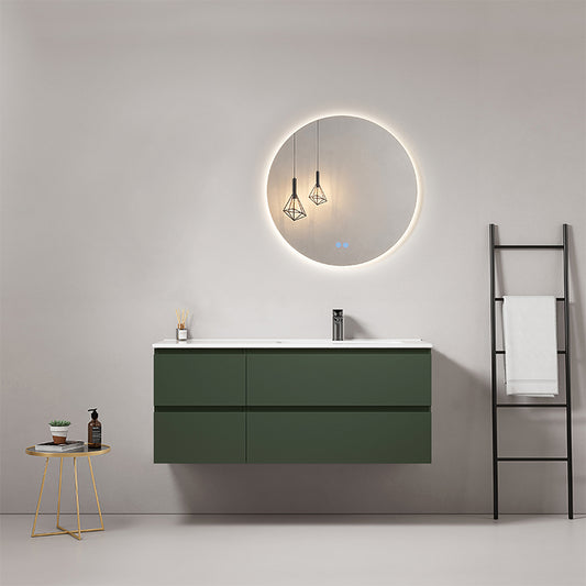 Mobile bagno sospeso 120 cm Verde Comodoro Lavabo a Destra in Ceramica Specchio Tondo Retroilluminato - Fiji Paint