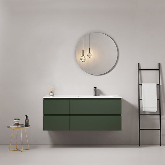 Mobile bagno sospeso 120 cm Verde Comodoro Lavabo a Destra in Ceramica Specchio Tondo - Fiji Paint