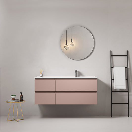 Mobile bagno sospeso 120 cm Rosa Retro Lavabo a Destra in Ceramica Specchio Tondo - Fiji Paint