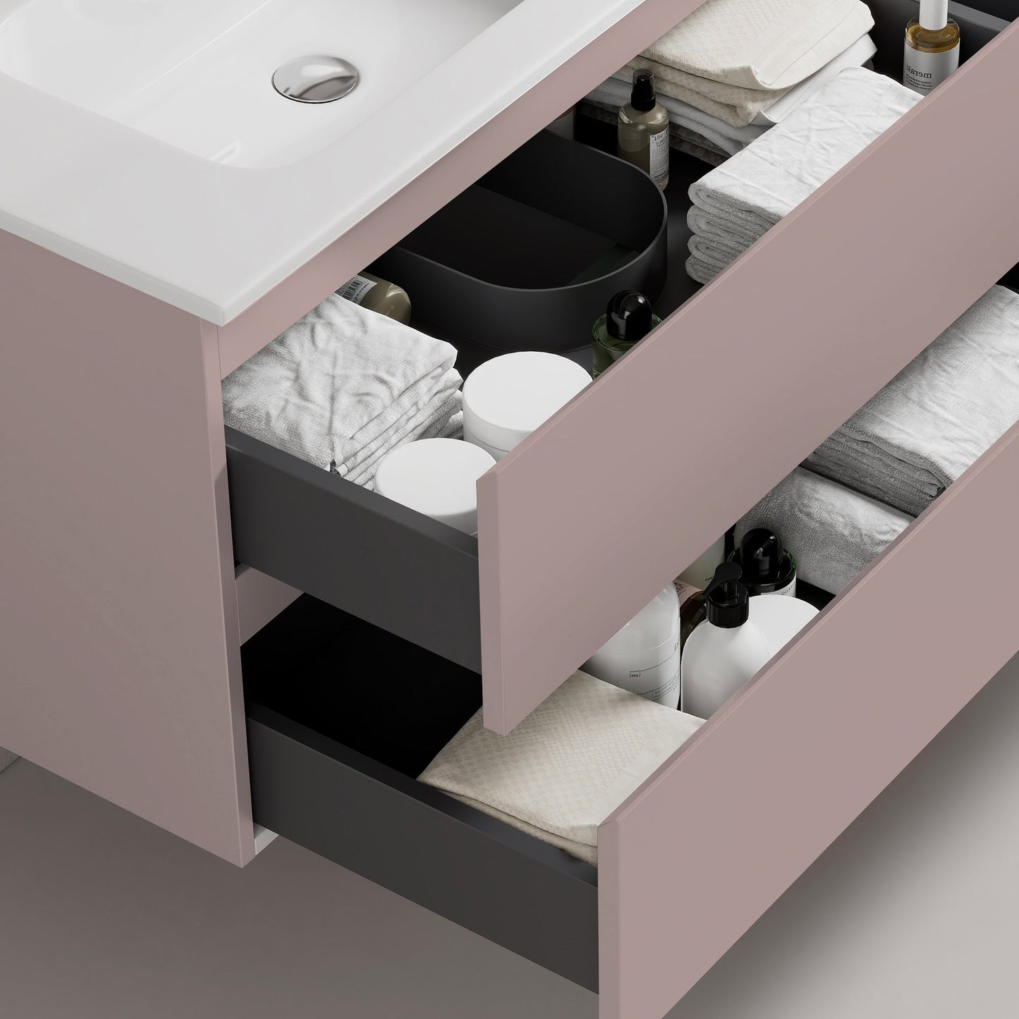 Mobile bagno sospeso 80 cm Rosa Retro Lavabo in Ceramica Specchio Quadro Retroilluminato - Fiji Paint