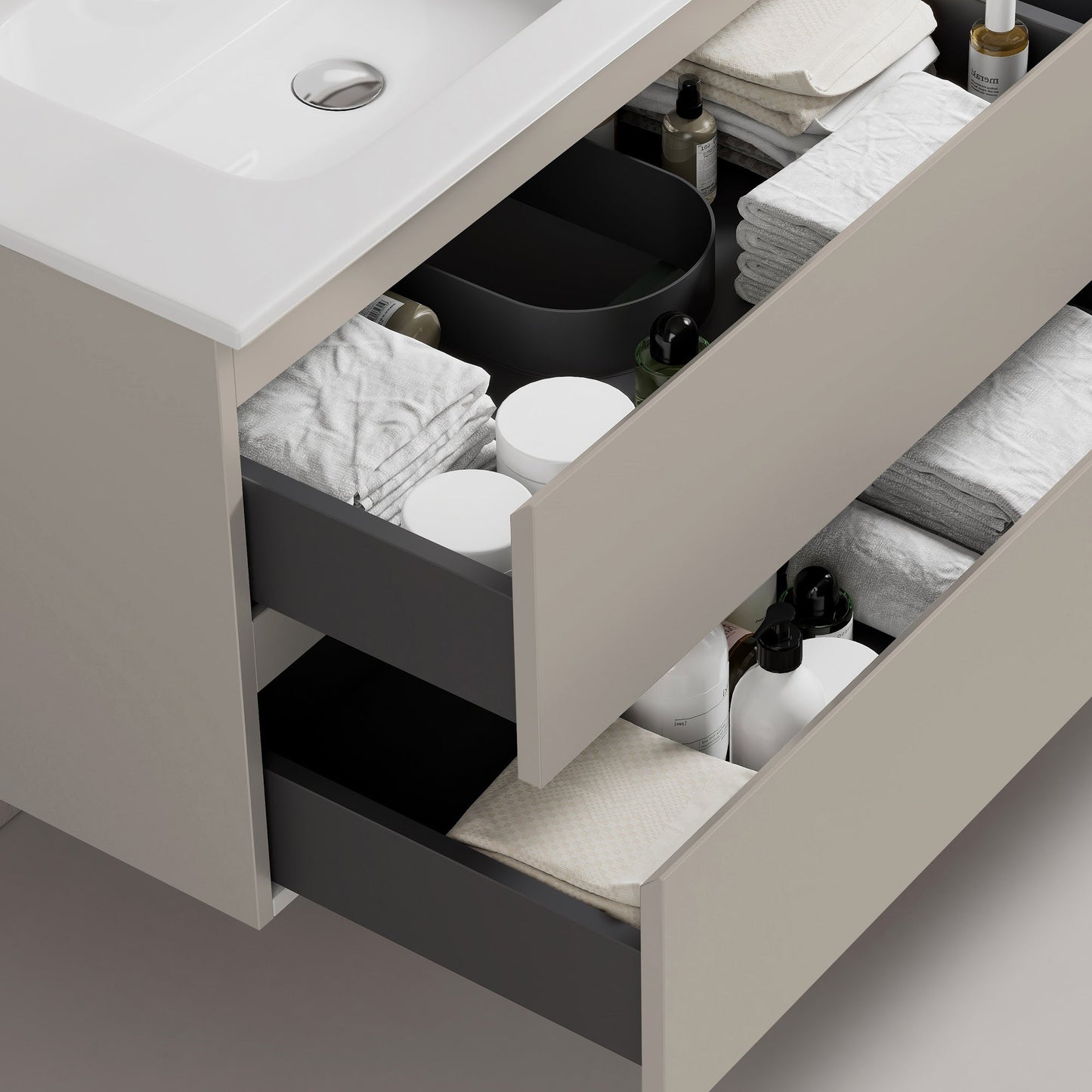 Mobile bagno sospeso 80 cm Grigio Cenere Lavabo in Ceramica Specchio Tondo Retroilluminato - Fiji Paint