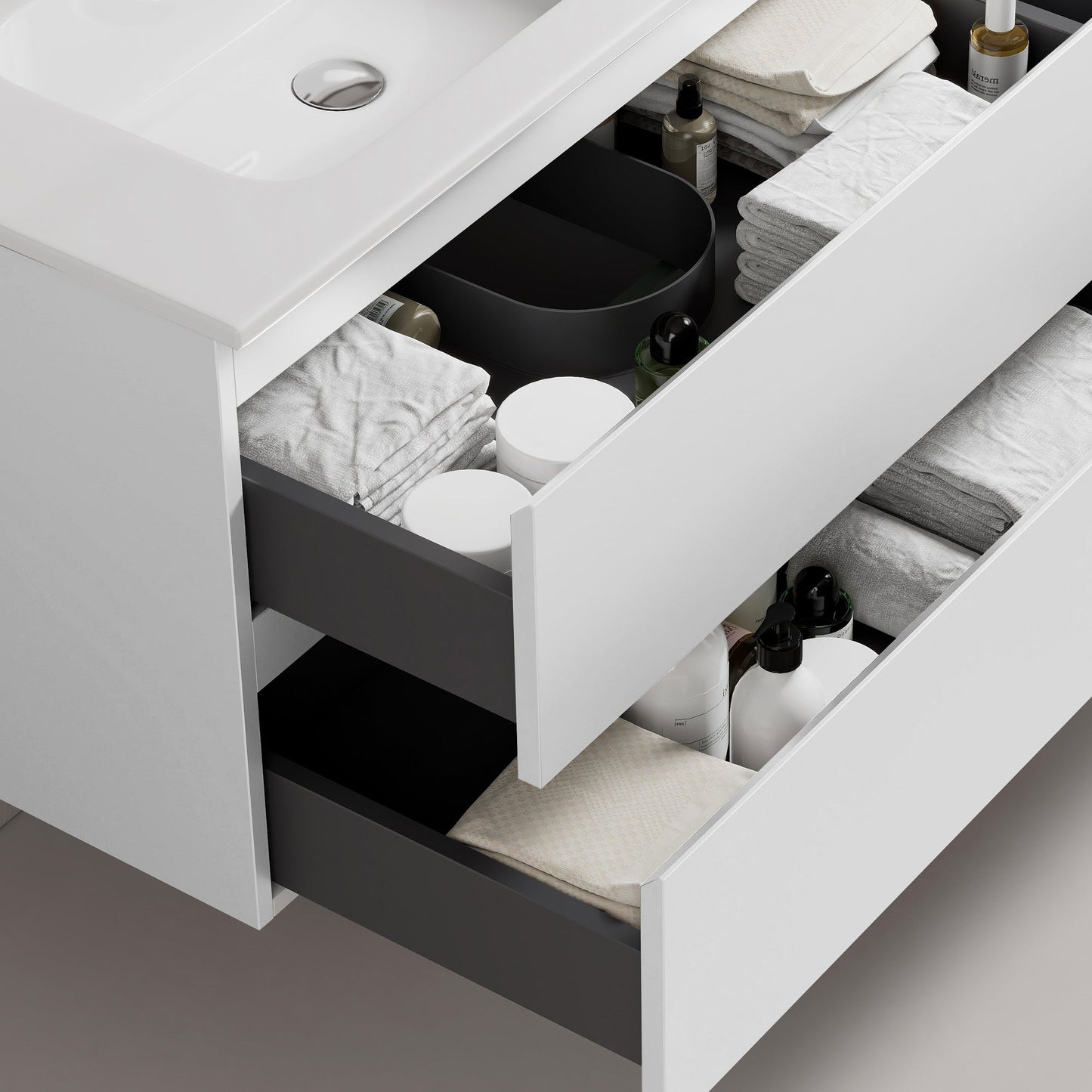 Mobile bagno sospeso 80 cm Bianco Lavabo in Ceramica Specchio Tondo - Fiji Paint