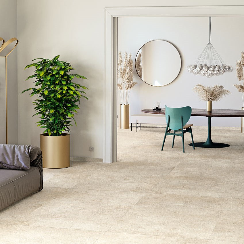 Gres Porcellanato Effetto Pietra Rettificato Naturale 122x122 9mm Colosseo Plus Panna - Tuscania