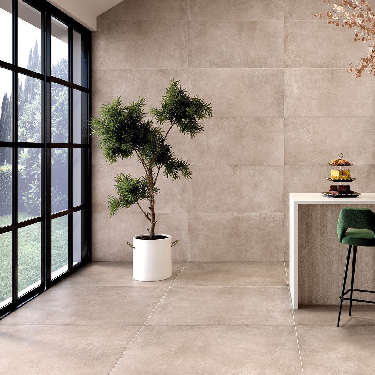 Gres Porcellanato Effetto Cemento Rettificato Naturale 122x122 9mm Continental Taupe - Tuscania