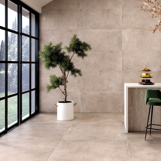 Gres Porcellanato Effetto Cemento Rettificato Naturale 122x122 9mm Continental Taupe - Tuscania