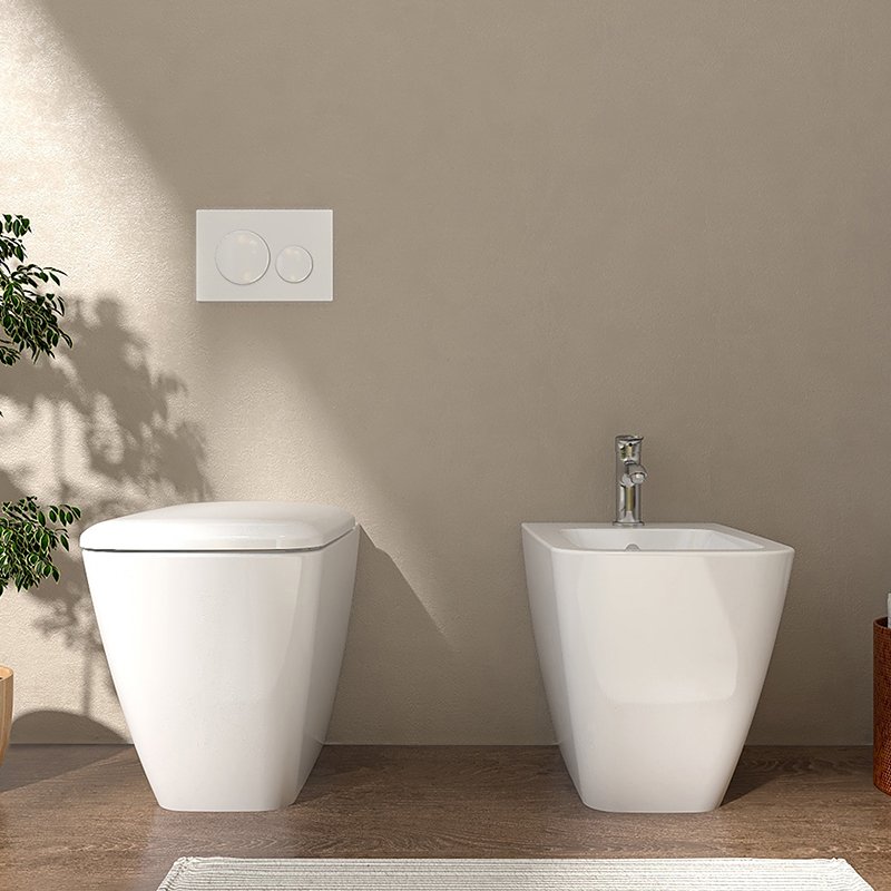 Coppia Sanitari Filo Muro Senza Brida iCon Square Bianco con Coprivaso Soft Close Incluso - Geberit (25550553)