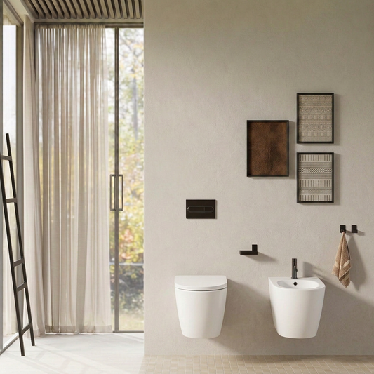 Coppia Sanitari Sospesi Giada 49 Senza Brida e Sedile Soft-Close Bianco Lucido - Giada 49