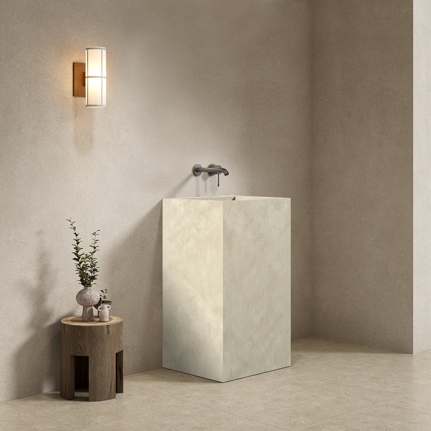Lavabo Freestanding in Gres Opaco Crema Marfil 60 cm - Pedestal