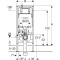 Technical drawing of Geberit Duofix Sigma 8 module for wall-hung toilets, dimensions and installation details.