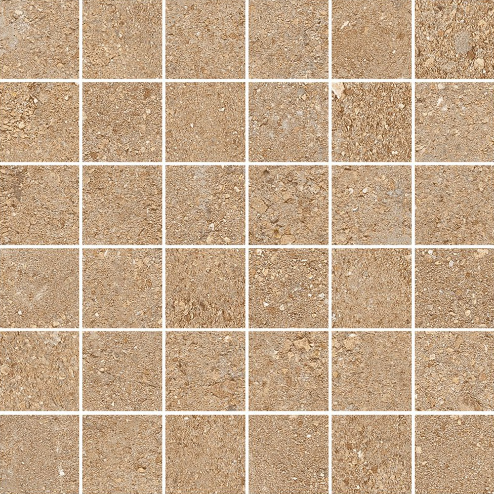 Mosaico in Gres Porcellanato Rettificato Naturale Effetto Cemento 30X30 - Duo Back Caramel