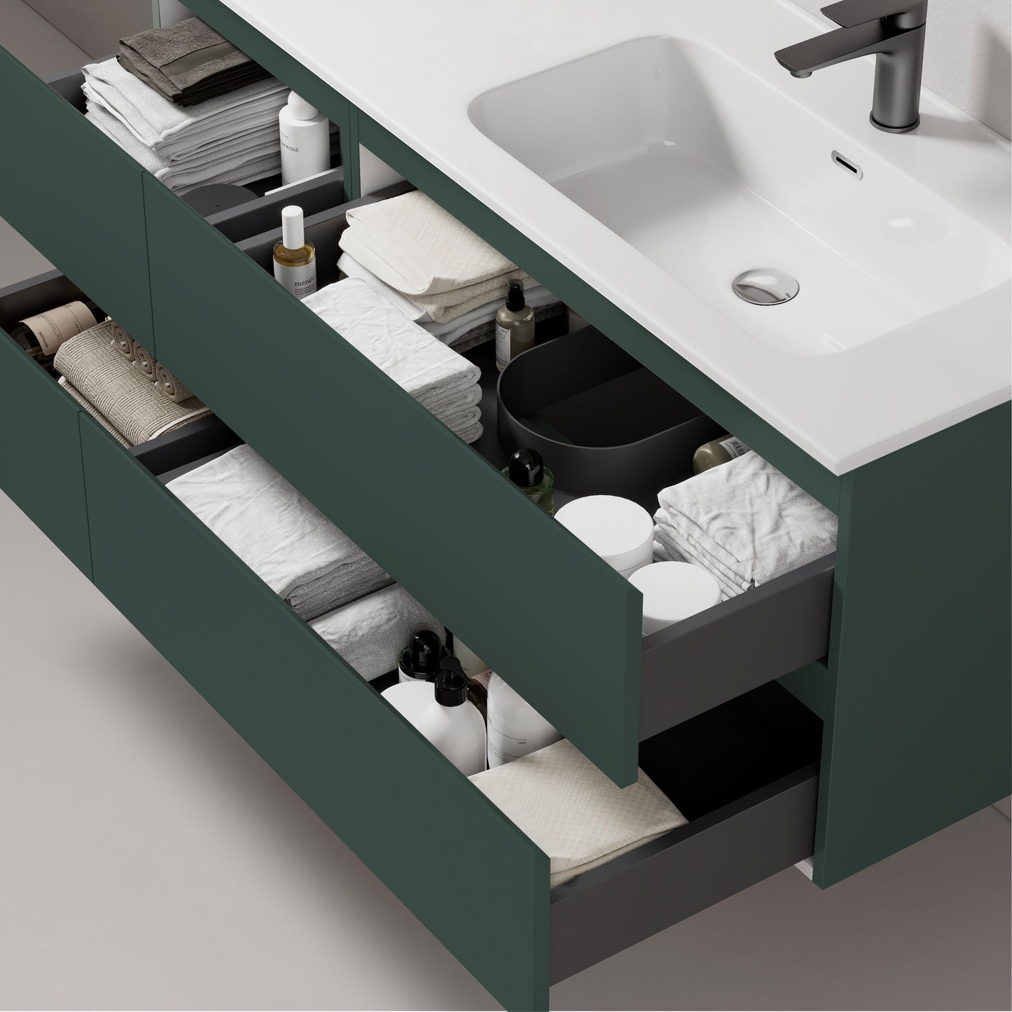 Mobile bagno sospeso 120 cm Verde Comodoro Lavabo a Destra in Ceramica Senza Specchio - Fiji Paint