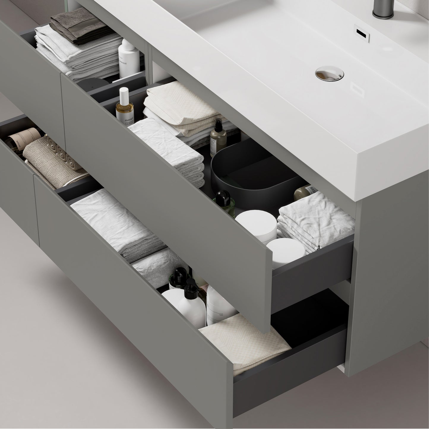 Mobile bagno sospeso 120 cm Grigio Londra Lavabo a Destra in Ceramica Senza Specchio - Fiji Paint