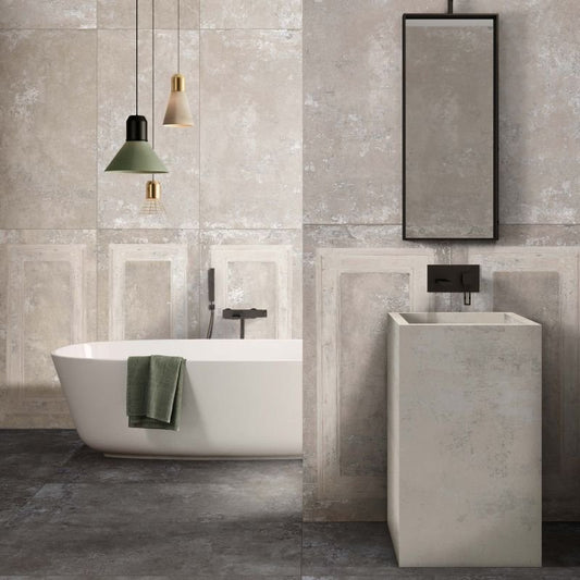 Decoro in Gres Porcellanato Effetto Cemento Rettificato Naturale 60x120 8.5mm Boiserie Rope Ivory Ghost - ABK