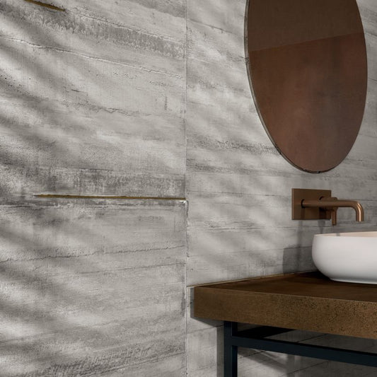 Decoro in Gres Porcellanato Effetto Pietra Rettificato Naturale 60x120 8.5mm Metal Ash Lab325 - ABK