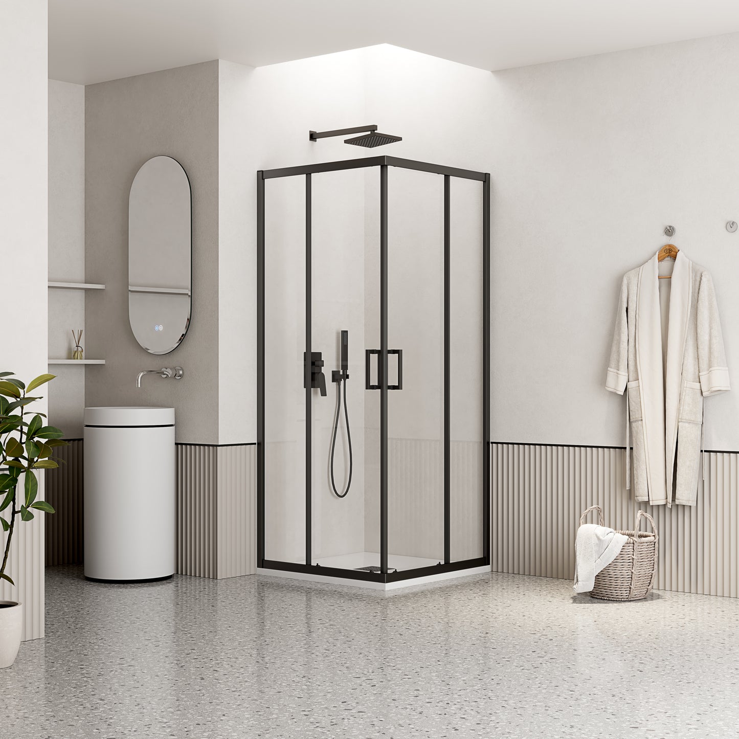 Box Doccia 100x120 cm Doppio Scorrevole Vetro Trasparente e Profilo Nero - Escape