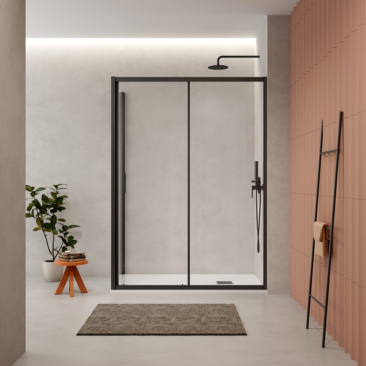 Box Doccia 70x120 cm Fisso + Scorrevole Vetro Trasparente e Profilo Nero - Escape