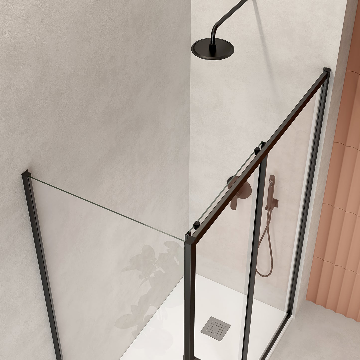 Box Doccia 70x120 cm Fisso + Scorrevole Vetro Trasparente e Profilo Nero - Escape