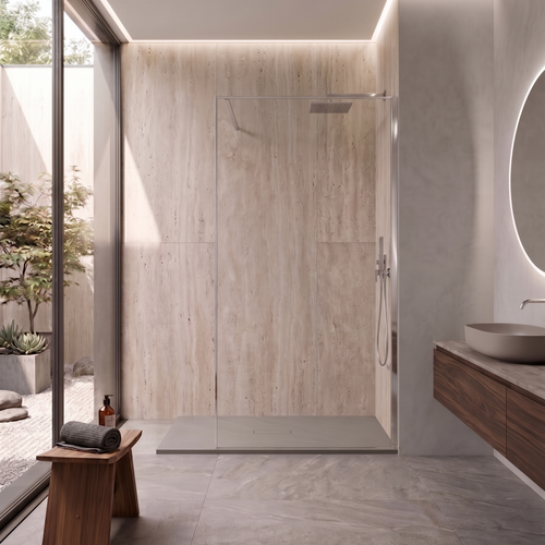 Parete Walk-in 80 cm Vetro Trasparente e Profilo Cromo - Escape in un bagno elegante.