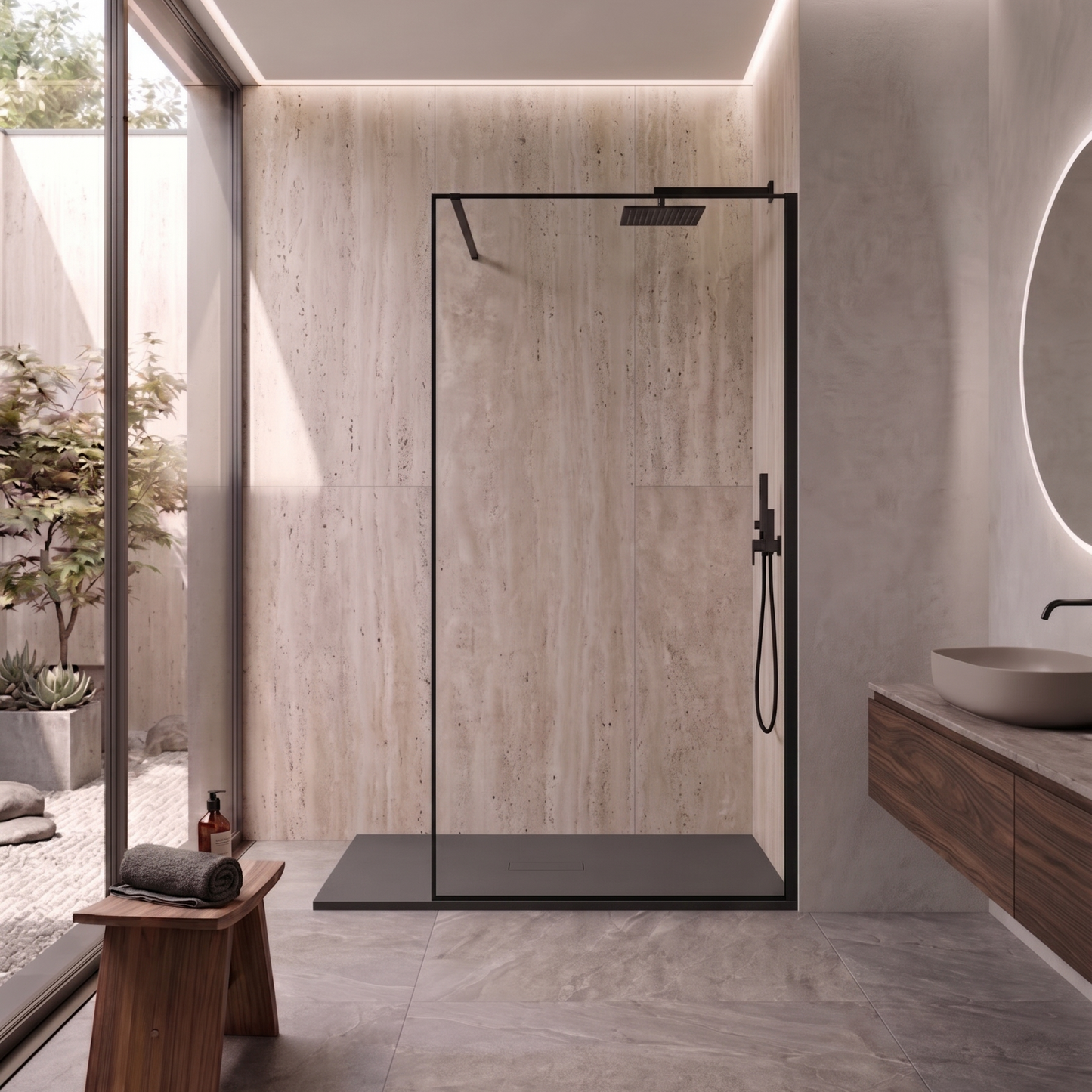 Parete Walk-in 80 cm Vetro Trasparente e Profilo Carbon - Escape