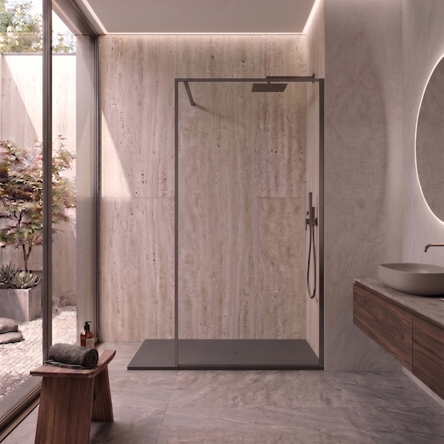 Parete Walk-in 100 cm Vetro Trasparente e Profilo Piombo - Escape