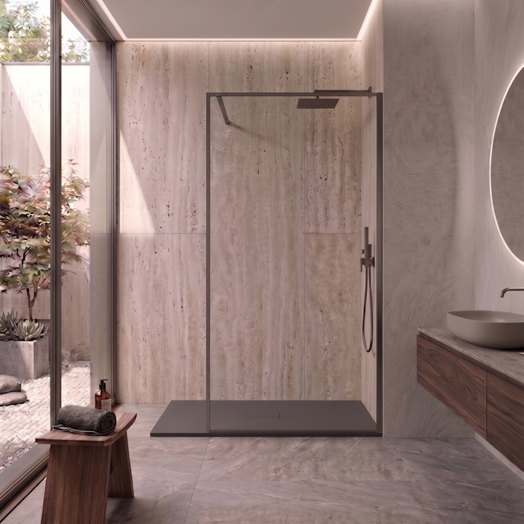 Parete Walk-in 100 cm Vetro Trasparente e Profilo Piombo - Escape