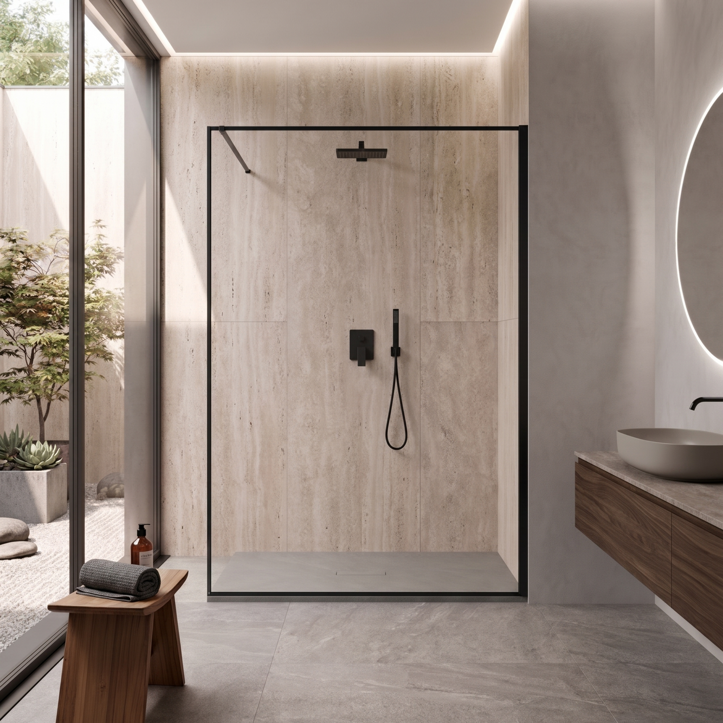 Parete Walk-in 120 cm Vetro Trasparente e Profilo Carbon - Escape