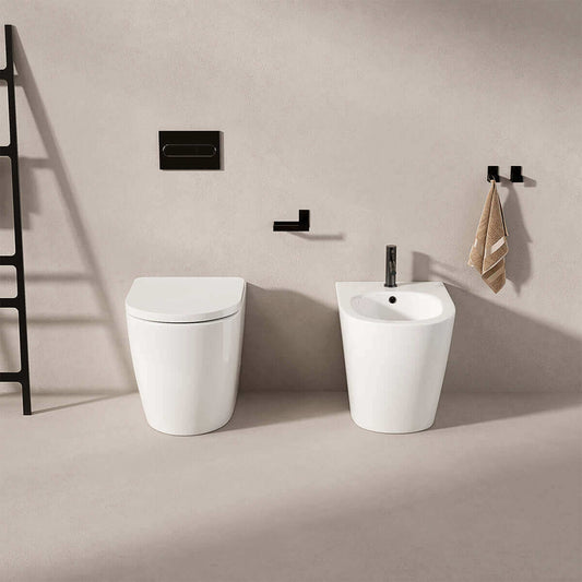 Coppia Sanitari Filomuro Giada 56 Senza Brida e Sedile Soft-Close Bianco Lucido - Meda