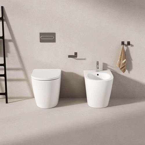 Coppia Sanitari Filomuro Senza Brida e Sedile Soft-Close Bianco Opaco - Giada 56