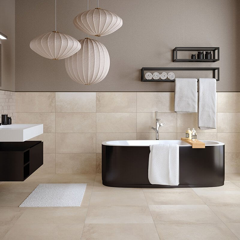 Gres Porcellanato Effetto Cemento Rettificato Grip 60x60 9.5mm Materia Beige - Herberia
