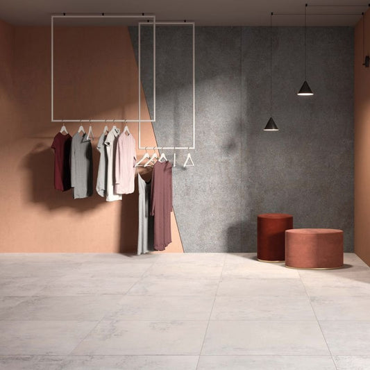 Gres Porcellanato Effetto Cemento Rettificato Naturale 30x120 8.5mm Ivory Ghost - ABK